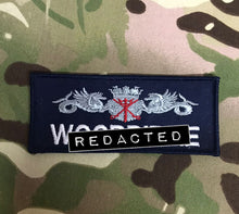 Load image into Gallery viewer, Principle Warfare Officer (PWO) (Silver Award) - Royal Navy Logo - Name Tape - RIG22 Style