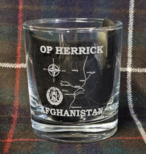 Load image into Gallery viewer, Afghanistan NATO OP Herrick - Engraved Whiskey Tumbler Glass 330ml - army / navy / royal marines