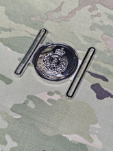 Load image into Gallery viewer, British Army - Royal Engineers / RE / Sapper / CIIIR / KING - Stable Belt Buckle - Locket Style nickel plated