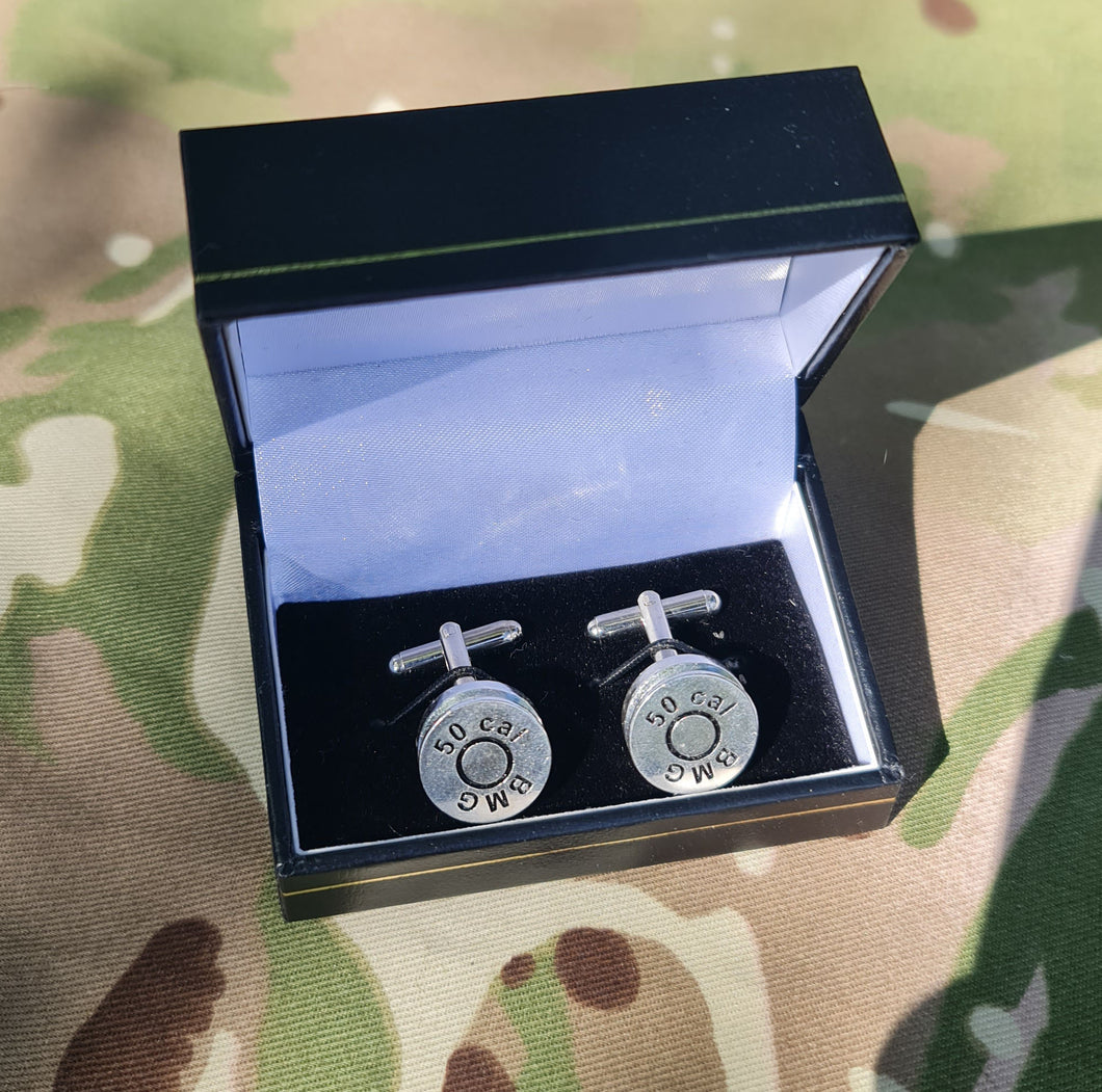 Silver Plated .50 Calibre Head Stamp Cuff Links