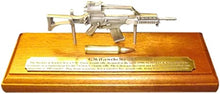 Load image into Gallery viewer, Pewter Heckler & Koch (H&K) G36 on solid light oak wooden plinth desk / shelf Presentation piece
