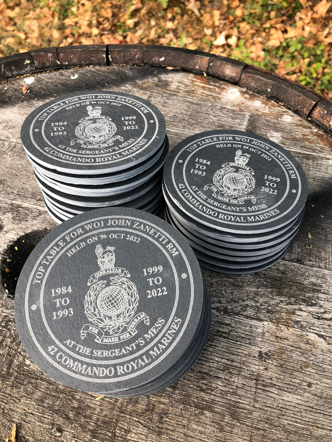Premium Regimental Personalised Engraved Natural Slate Coasters  - 10cm Dia