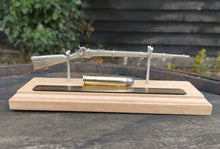 Load image into Gallery viewer, Pewter Sharpe&#39;s Rifle on solid light oak wooden plinth. Presentation
