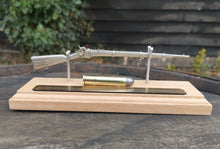 Load image into Gallery viewer, Pewter Sharpe's Rifle on solid light oak wooden plinth. Presentation