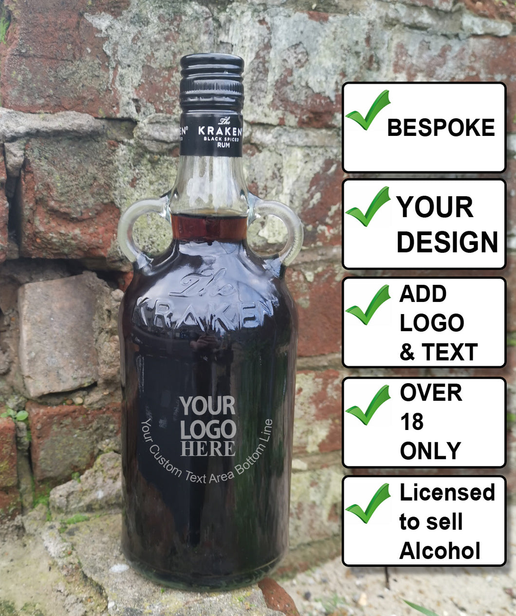 Engraved Bottle of Kraken - Black Spiced Rum 70cl - Upload your own design