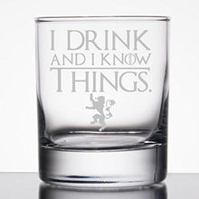Load image into Gallery viewer, Engraved 'I Drink and Know Things 'Quote Whiskey Tumbler Glass 330ml