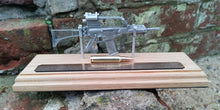 Load image into Gallery viewer, Pewter Heckler & Koch (H&K) G36 on solid light oak wooden plinth desk / shelf Presentation piece