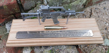 Load image into Gallery viewer, Pewter Heckler & Koch (H&K) G36 on solid light oak wooden plinth desk / shelf Presentation piece