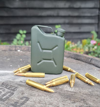 Load image into Gallery viewer, Unique Engraved / Personalised Jerry Can Hipflask 5oz Matte Olive Green Finish