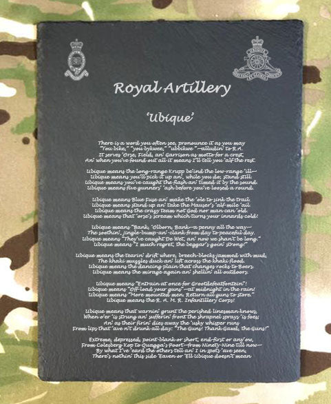 Royal Artillery RA / Royal Horse Artillery RHA  'UBIQUE' - Engraved Slate Plaque Personalised - HM Armed Forces - Rectangle 200mm x 300mm