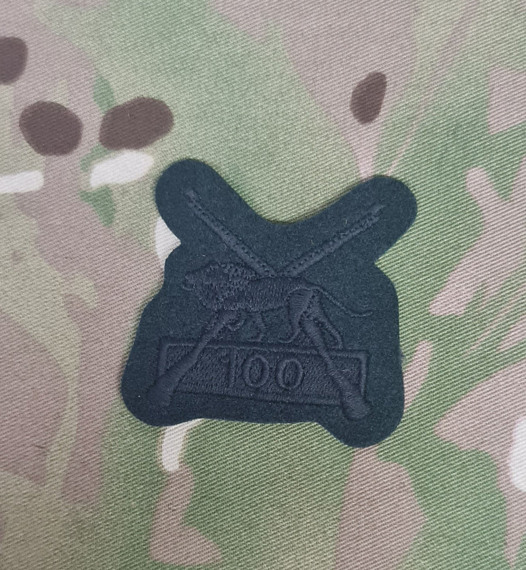 Army Rifle Association (ARA) / Army Operational Shooting Competition (AOSC) / Bisley 100 Shooting No2 Dress Badge (Rifles / RGR Black on rifle green variation)