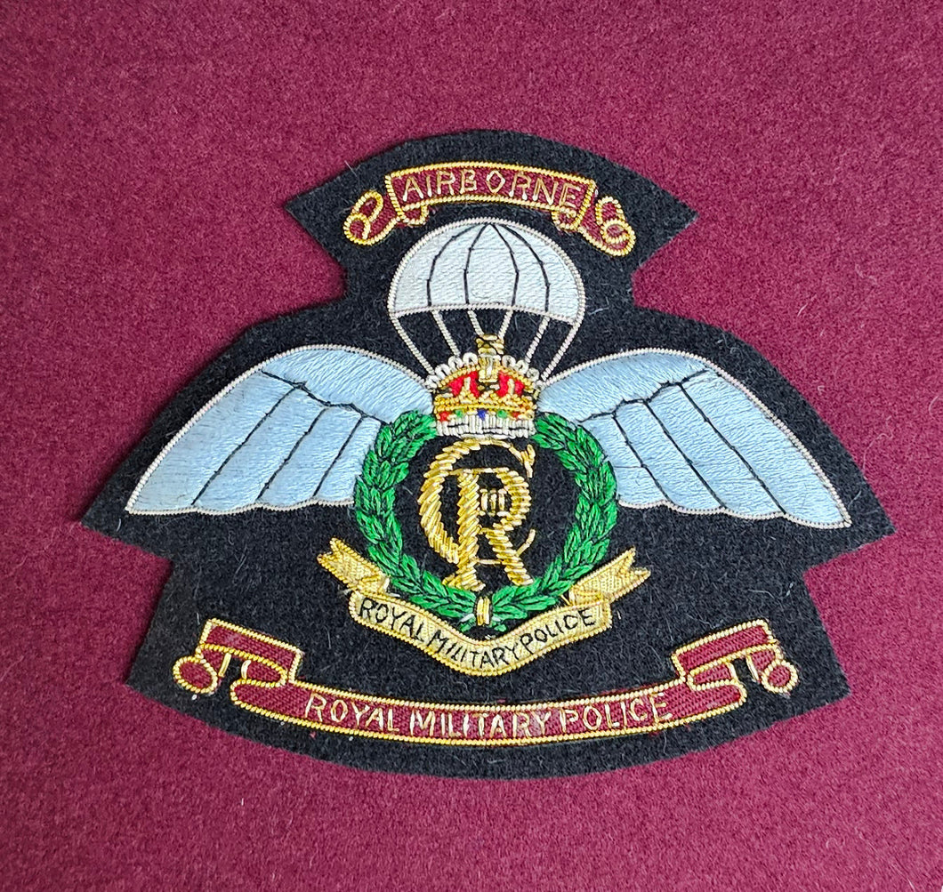 Airborne Royal Military Police (RMP) Hand Embroidered Wire Bullion Blazer Badge (CR3)