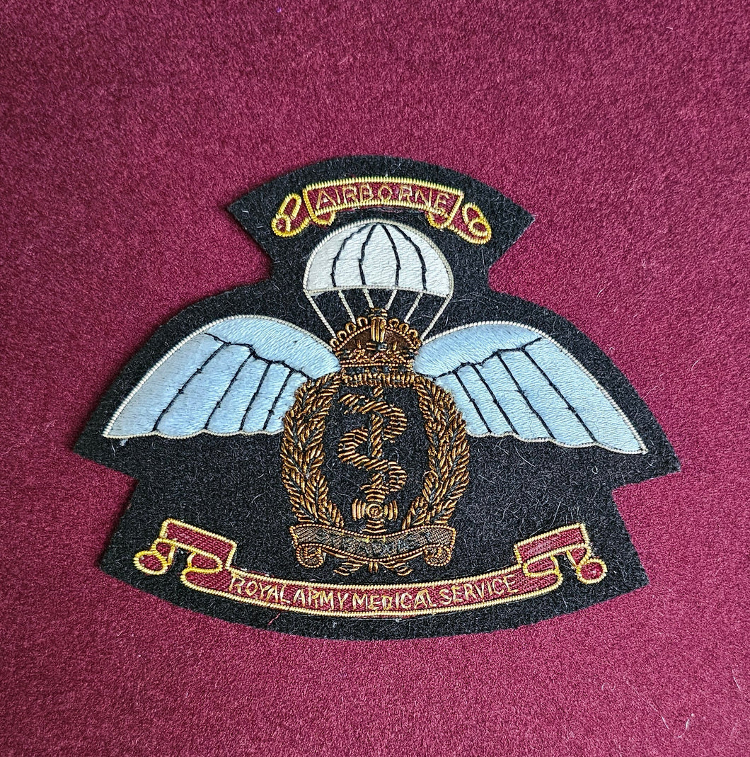 Airborne Royal Army Medical Service (RAMS) Hand Embroidered Wire Bullion Blazer Badge (CR3)