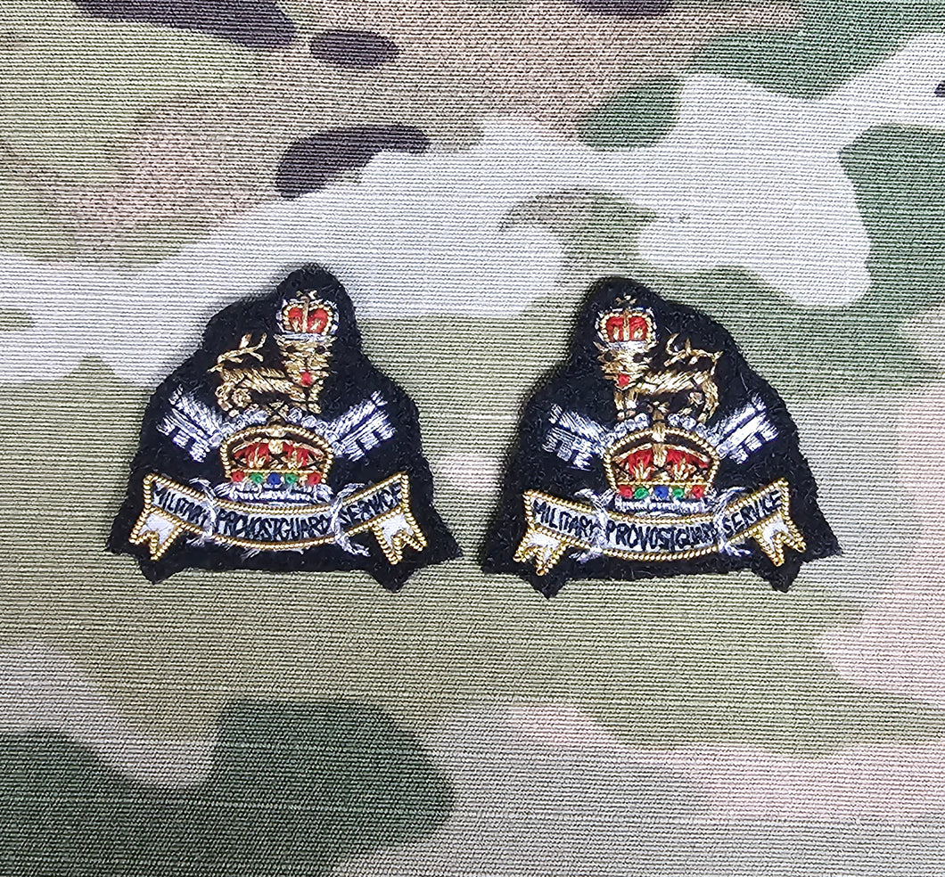 MPGS (Military Provost Guard Service) Wire Bullion Embroidered Mess Dress Collar Badges (CIIIR)