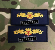 Load image into Gallery viewer, Principle Warfare Officer (PWO) (Gold Award) - Royal Navy Logo - Name Tape - 120mm x 50mm - RIG22 Style
