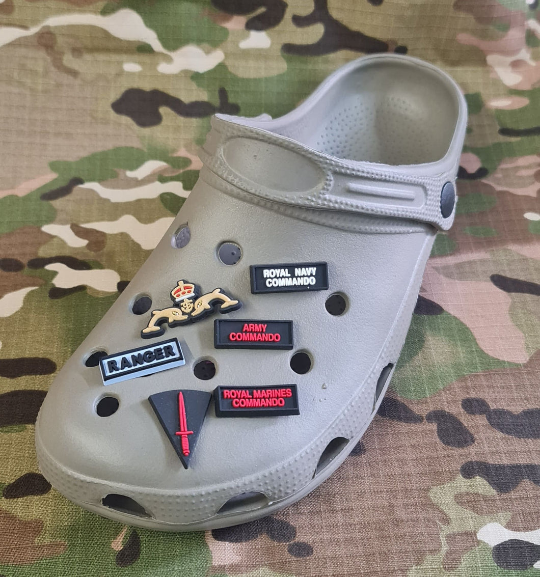 silicone / clog / water shoe - novelty charm / gem / logo logo customise your army / navy / royal marines commando - footwear here