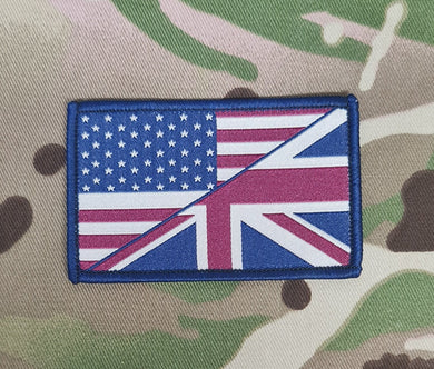 USA / British Flag woven Badge Patch 50mm x 80mm union jack flag 1/2 US States / full colour vintage style velcro