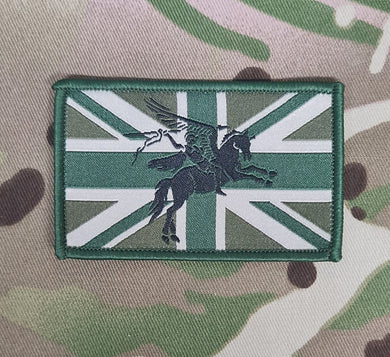 Pegasus / British Flag woven Badge Patch 50mm x 80mm union jack flag / Union Flag / UJ/ Subdued -Tactical velcro