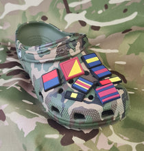 Load image into Gallery viewer, silicone / clog / water shoe - novelty charm / gem / logo logo customise your TRF DZ insignia regiment

