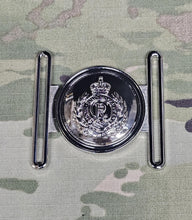Load image into Gallery viewer, British Army - Royal Engineers / RE / Sapper / CIIIR / KING - Stable Belt Buckle - Locket Style nickel plated
