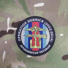 Load image into Gallery viewer, British Military Army Navy RAF woven 80mm dia circle patch / badge Op Herrick banner Telic
