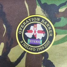 Load image into Gallery viewer, British Military Army Navy RAF woven 80mm dia circle patch / badge Op Herrick banner Telic
