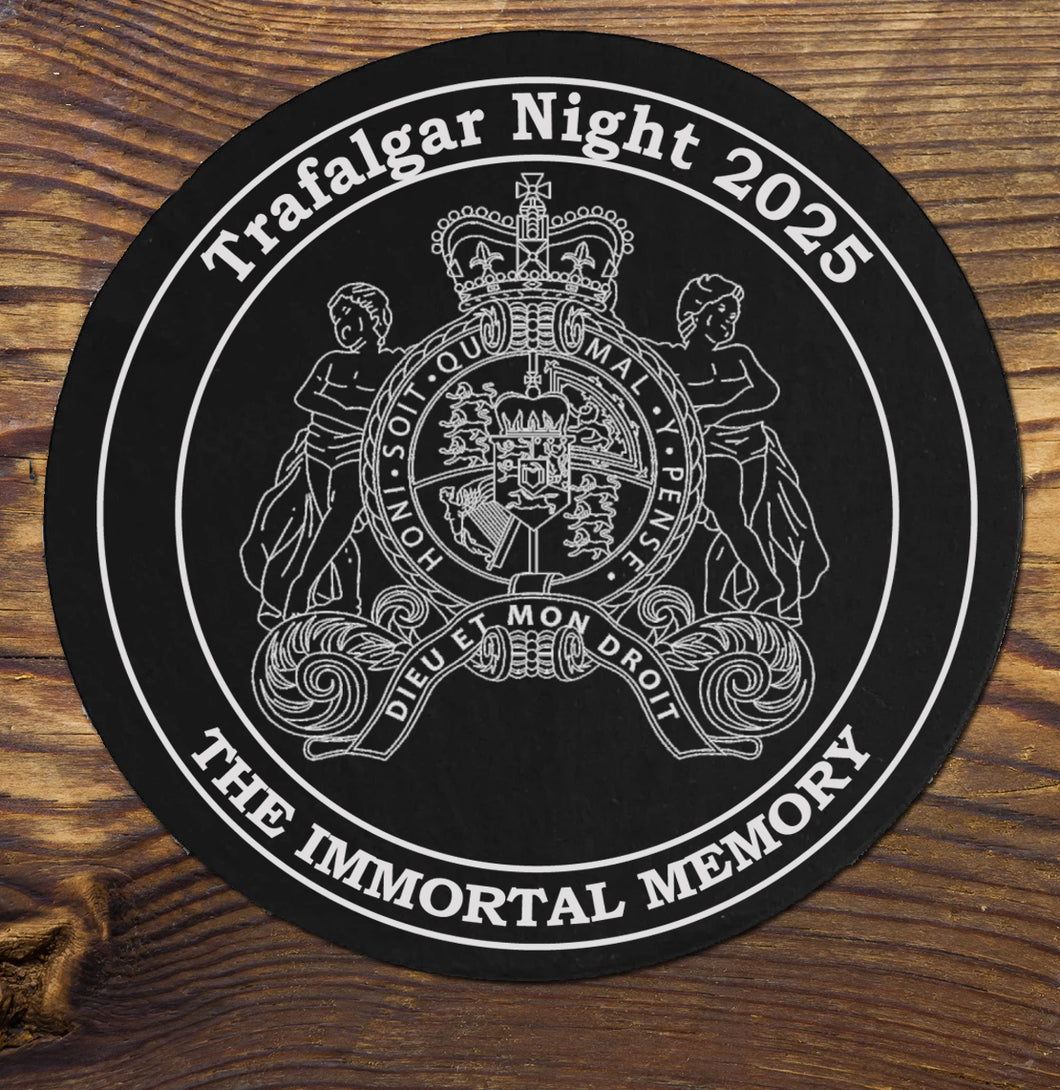 Royal Navy Trafalgar Night / hams Trafalgar senior rates mess, Engraved Slate Coasters - Mess Dinner Logo Coasters