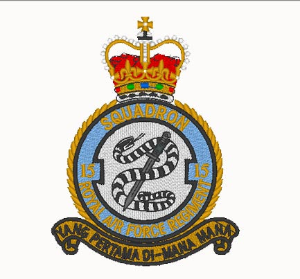 15 Squadron Royal Air Force Regiment Crest (RAF) - Embroidered - Choose your Garment