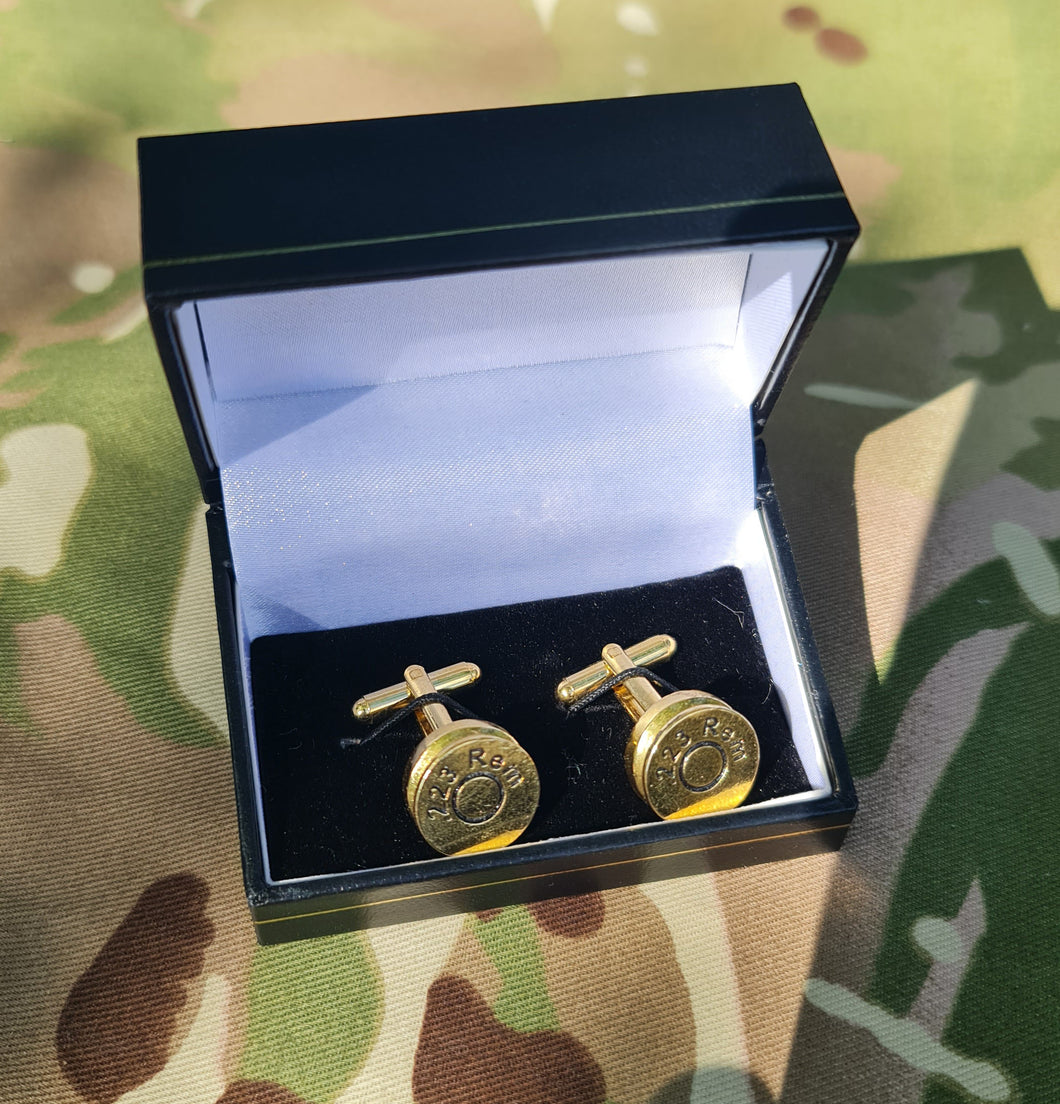 Gold Plated .223 Remington Calibre Head Stamp Cuff Links