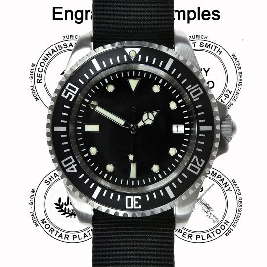 MWC 24 Jewel 300m Water Resistant 24 Jewel Automatic Military Specification Divers Watch with Sapphire Crystal on Black NATO Strap