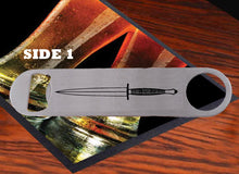 Load image into Gallery viewer, Personalised Engraved Bar Blade Stainless Steel Bottle Opener - Fairburn Sykes Dagger Design
