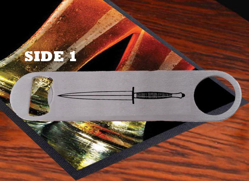Personalised Engraved Bar Blade Stainless Steel Bottle Opener - Fairburn Sykes Dagger Design
