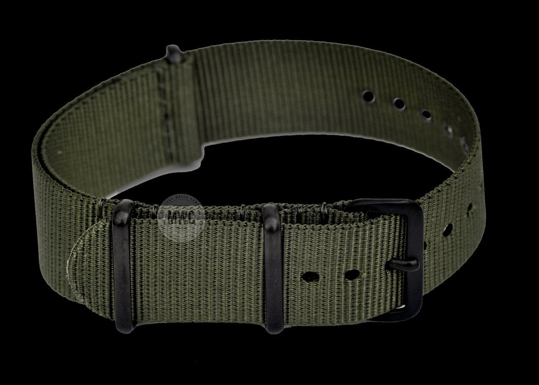 Olive NATO Military Watch Strap with Black PVD fittings