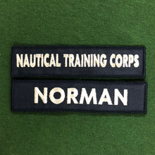 Load image into Gallery viewer, 2 x Royal Navy Name tape Badge - Foul Weather Smock / Waterproof Jacket Variant
