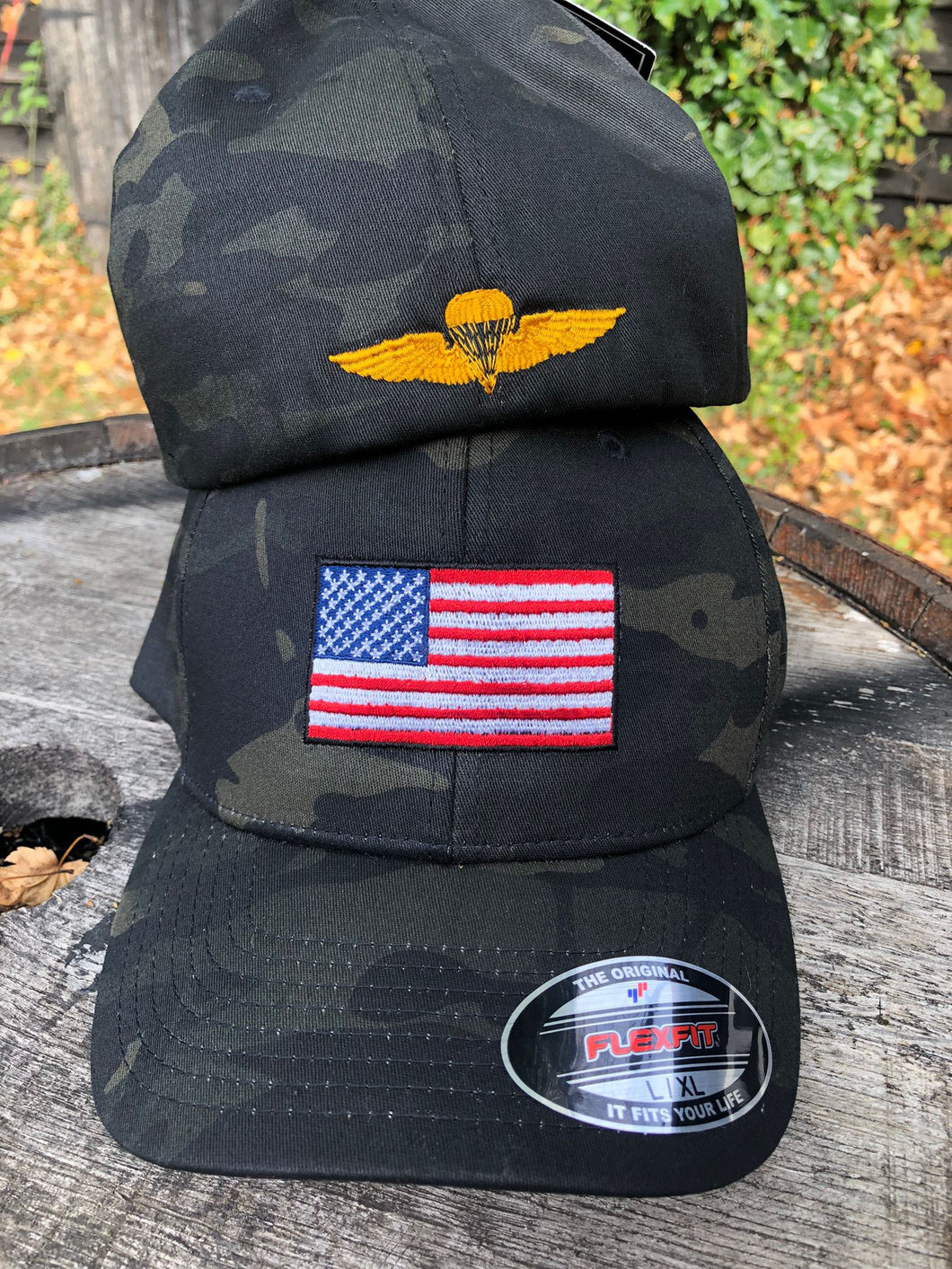 Embroidered Flexfit Yupong Cap Baseball Cap - USA US Navy / USMC Wings on rear