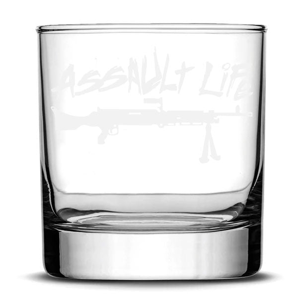 Engraved Assault Life GPMG Tumbler Whiskey Tumbler Glass 330ml