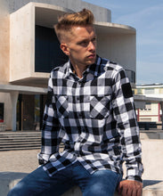 Load image into Gallery viewer, H39 Exclusive - Tactical Checked flannel long sleeve shirt Complete with velcro arm patches (White black check)
