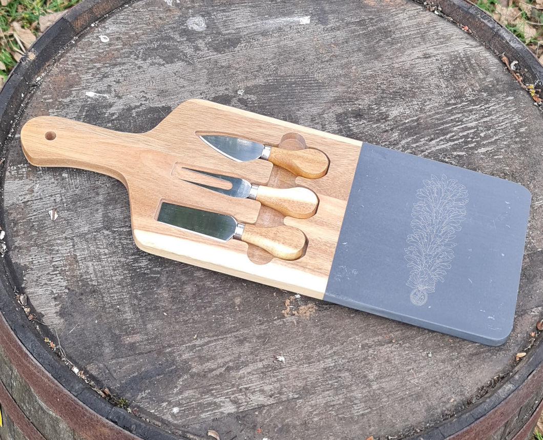 Engraved Slate / Wood Charcuterie Serving Cheese Board with utensils