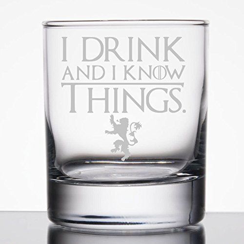 Engraved 'I Drink and Know Things 'Quote Whiskey Tumbler Glass 330ml