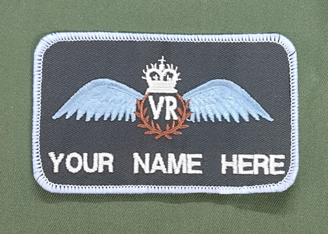 Bespoke Pilot / Crew Team Name Badge RAF Royal Air Force Volunteer Reserve (Training Branch) Wings VR
