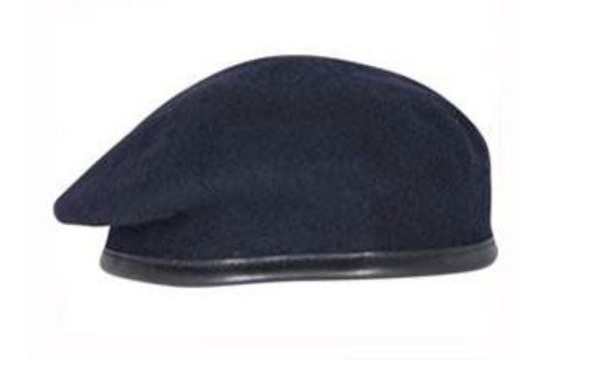 Dark Navy Blue Beret - Silk Lined, with leather band