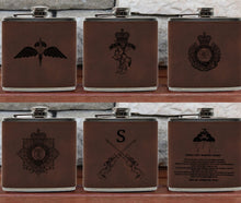 Load image into Gallery viewer, Engraved / Personalised Hipflask 6oz Brown/ Black 2 Tone Leather cover design
