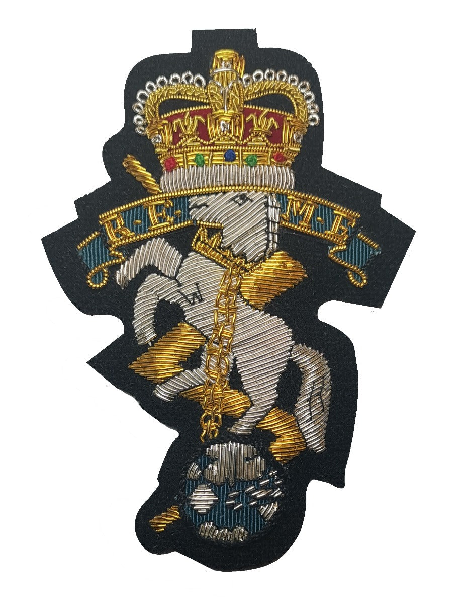 Royal Electrical & Mechanical Engineers REME Hand Embroidered Wire Bullion Blazer Badge E11R
