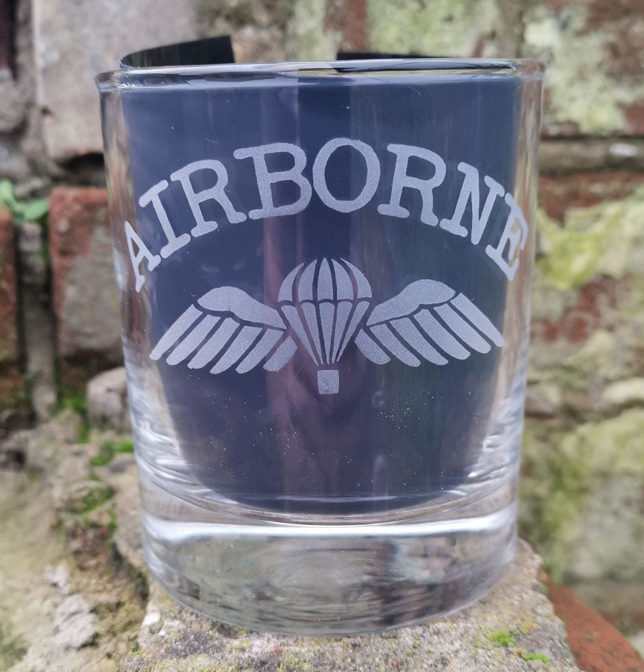 Engraved Airborne Whiskey Tumbler Glass 330ml