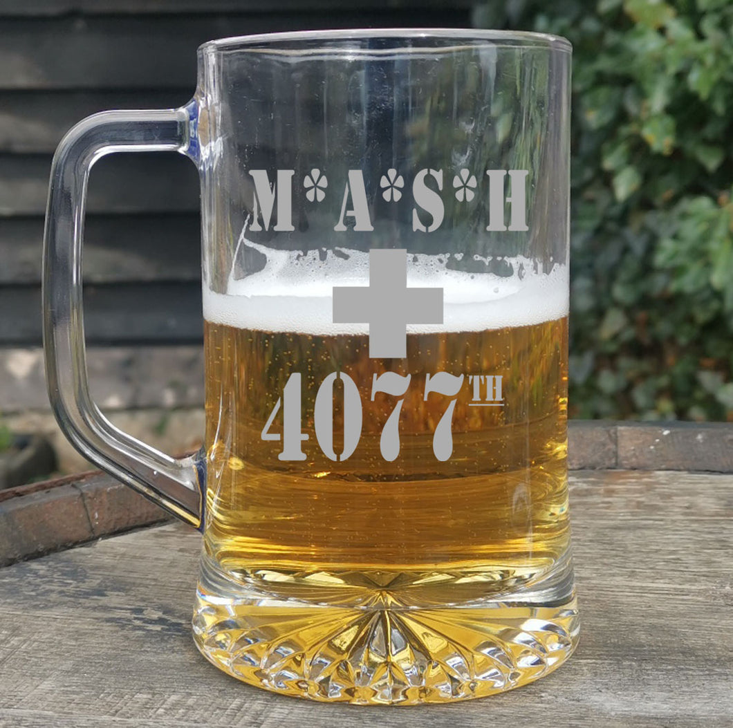 MASH 4077 - Engraved Glass Beer Pint Tankard 660ml