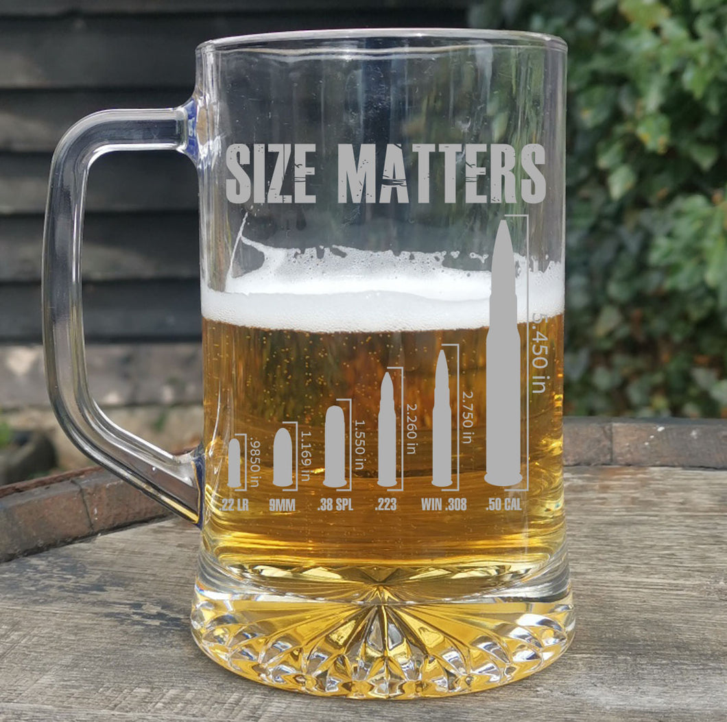 Size Matters Bullet Glass - Engraved Glass Beer Pint Tankard 660ml