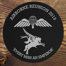 Load image into Gallery viewer, Regimental Personalised Engraved Slate Coasters - 8cm dia - Reunion 003
