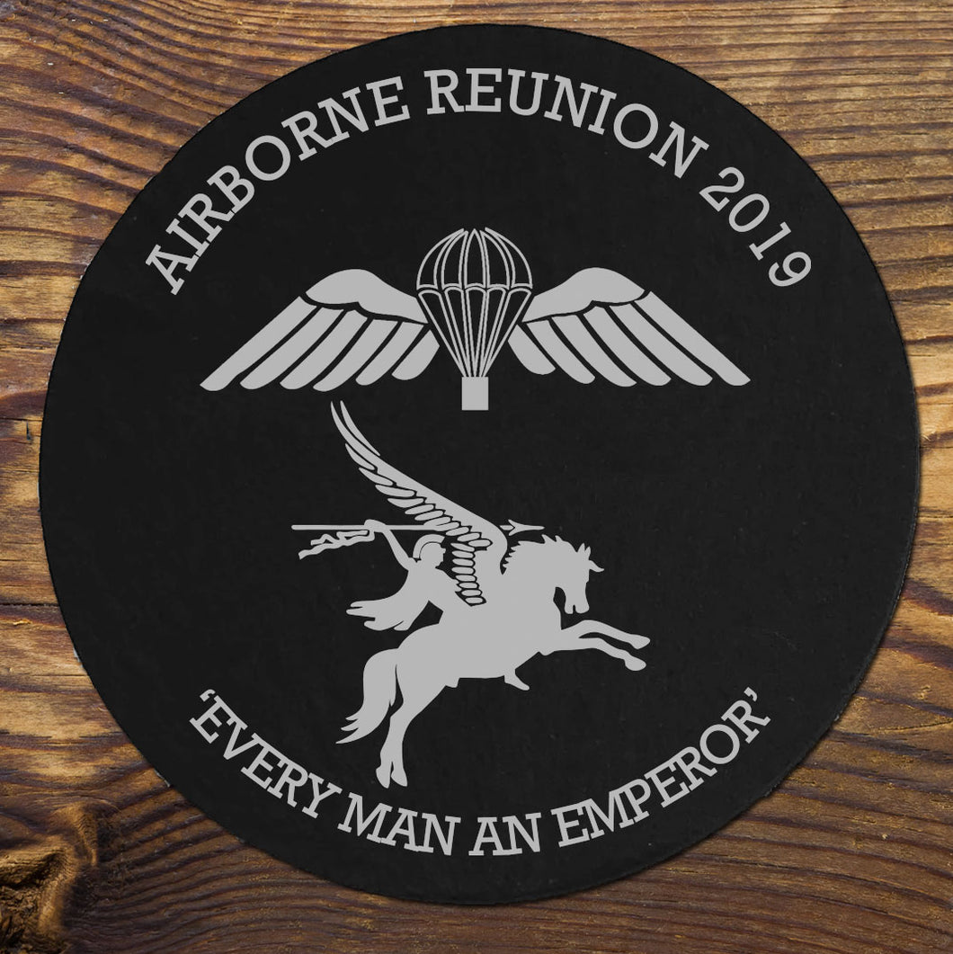 Regimental Personalised Engraved Slate Coasters - 8cm dia - Reunion 003