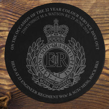 Load image into Gallery viewer, Regimental Personalised Engraved Slate Coasters - Dine Out 001
