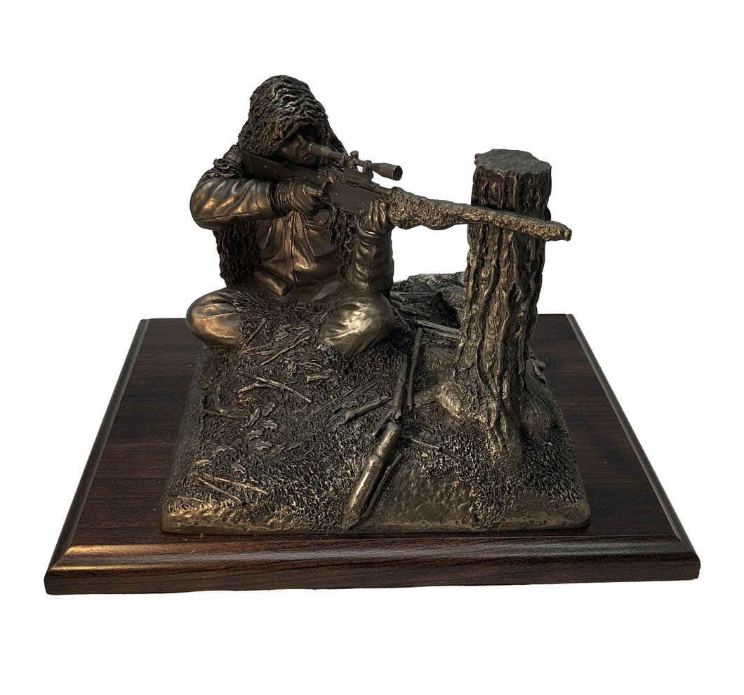 Cold Cast Bronze Presentation Sniper Statue - Sitting